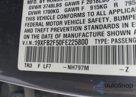 2015 Honda Civic Lx z USA, uszkodzony, nr VIN 19XFB2F50FE225800